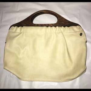 "Shanti" Cream & Wood leather clutch